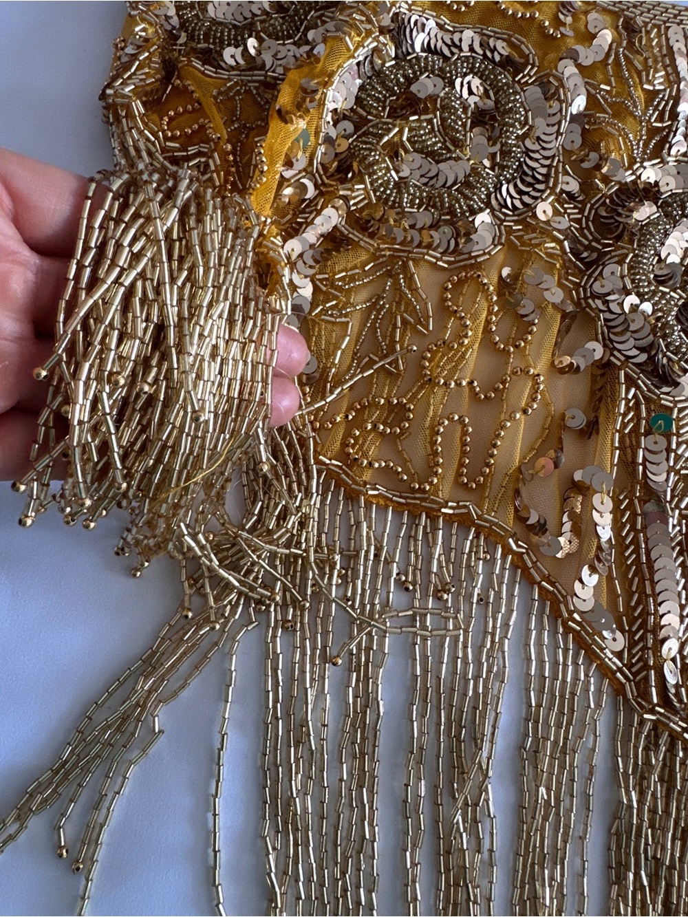 Vintage Gold Beaded Fringe Capelet Sequined - Picture 4 of 7